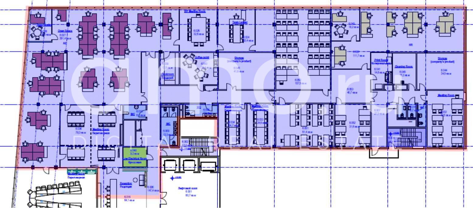Планировка офиса 1453 м², 6 этаж, Бизнес-центр «White Stone»